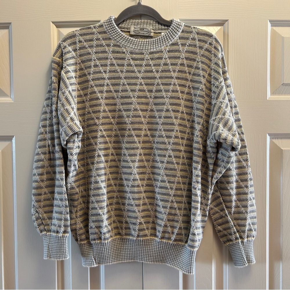 Pronto-uomo Italian Striped Cotton Crew Neck Sweater